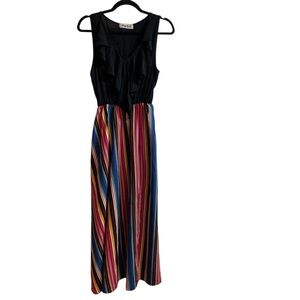 Haptics Rainbow Stripe Maxi Dress – Size L – Ruffle Top Dopamine Dressing Pride